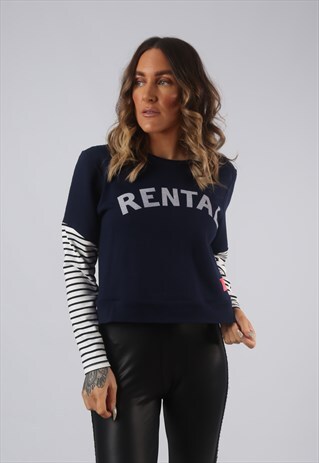 VINTAGE CROPPED SWEATSHIRT STRIPED BICH RENTAL PRINT (DLAQ)