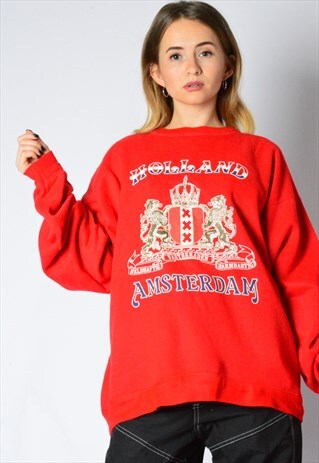 VINTAGE 80S RED AMSTERDAM HOLLAND GRAPHIC SWEATSHIRT
