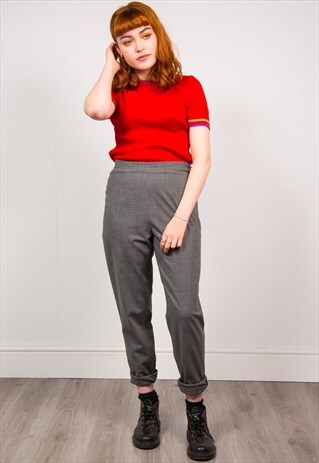 VINTAGE 90'S GREY SMART HIGH WAIST TAPERED TROUSERS