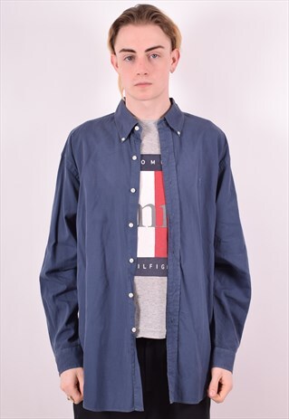 RALPH LAUREN MENS VINTAGE SHIRT LARGE BLUE 90S