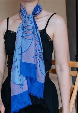 VINTAGE 80S BLUE PRINT SCARF