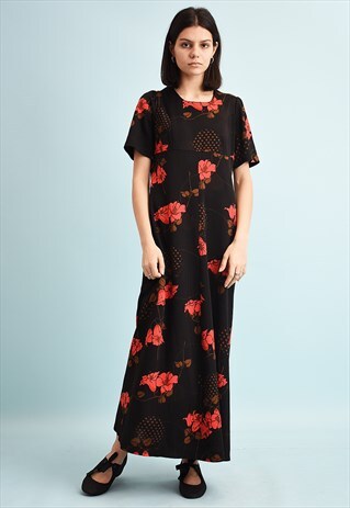 VINTAGE 70'S RETRO FLORAL PRINT MAXI DRESS