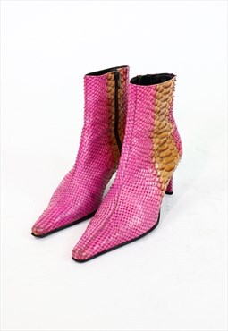 Vintage Y2K Snake Skin Print Ankle Boots in Pink UK3 EU36 