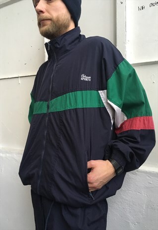 VINTAGE 90' OLDSCHOOL COOL UNISEX NAVY BLUE TRACKSUIT