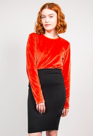 VINTAGE 90'S ORANGE VELVET LONG SLEEVE TOP