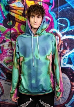 Body print hoodie thermal pullover raver jumper acid green