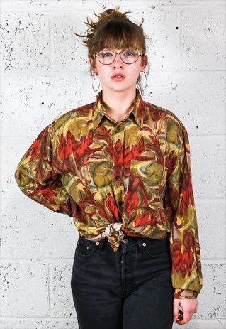 FUNKY LEAF PATTERN SILK SHIRT