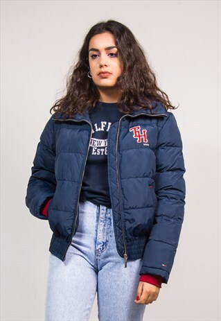 90'S NAVY BLUE TOMMY HILFIGER PUFFER PUFFA COAT JACKET