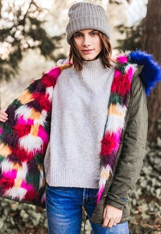 FAUX FUR LINED PARKA JACKET WITH HOOD