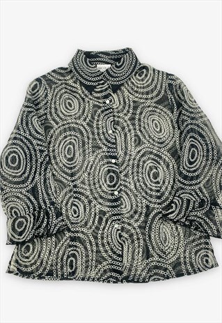 VINTAGE SWIRL PATTERNED MESH BLOUSE BLACK MEDIUM BV15394