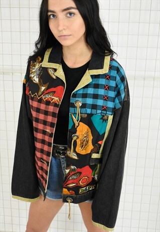 VINTAGE CRAZY PRINT DENIM JACKET