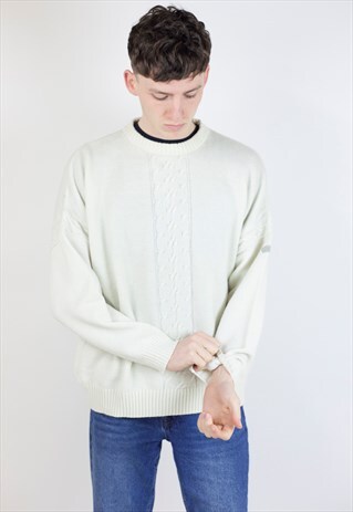 VINTAGE 90S ADIDAS CREAM KNIT JUMPER