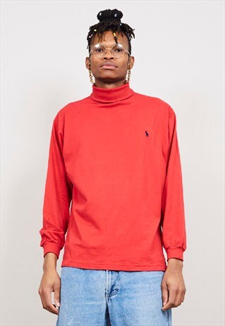 VINTAGE 90'S RALPH LAUREN OVERSIZED RED POLO NECK TOP