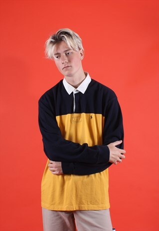 NAVY AND YELLOW RALPH LAUREN RUGBY SHIRT