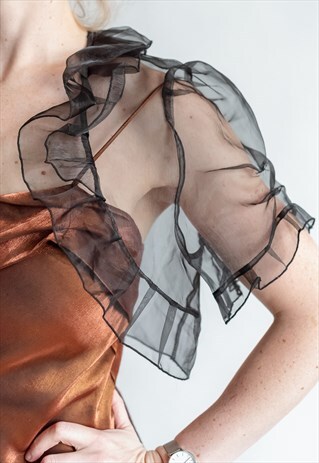 VINTAGE ORGANZA SHEER CROPPED TOP IN BLACK