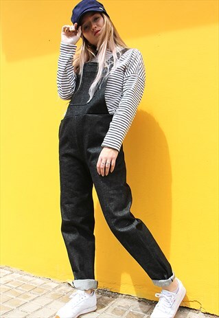 BLACK DENIM OVERSIZED DUNGAREES