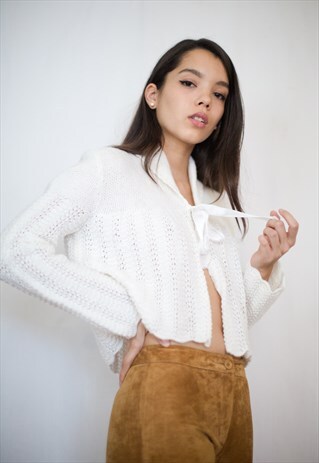 50'S HAND-MADE CROCHET WHITE CARDIGAN