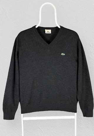 VINTAGE LACOSTE GREY JUMPER WOOL V NECK MENS SMALL (4)