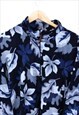 VINTAGE ABSTRACT FLEECE NAVY WITH LEAF PATTERNS ZIP UP 