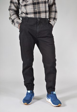 VINTAGE LEVI'S BLACK ELASTIC HEMS CHINO TROUSERS