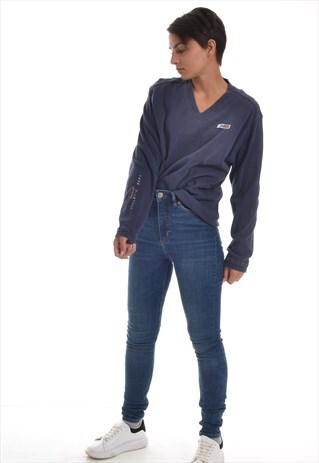 VINTAGE REEBOK V-NECK 90'S SWEATSHIRT NAVY BLUE
