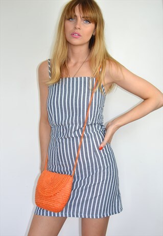 VINTAGE ORANGE MINI CROSS BODY WICKER STRAW BAG