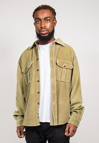 VINTAGE 90'S GREEN CORD LONG SLEEVE SHIRT