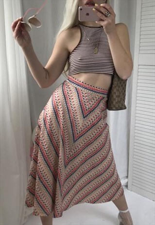 VINTAGE 70S HIGHWAISTED COLOURFUL GEOMETRIC FLOWING SKIRT