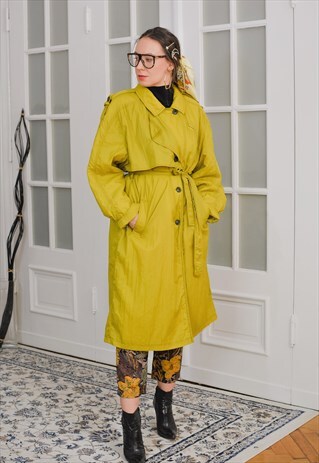 MUSTARD COAT 80S VINTAGE YELLOW JACKET TRENCH SPRING AUTUMN