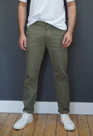 TAPERED CANVAS TROUSERS IN OLIVE GREEN