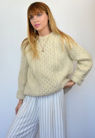 VINTAGE CREAM ARAN CHUNKY CABLE KNITTED JUMPER