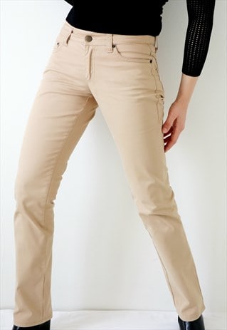 Vintage Beige Jeans Y2k Slim Jeans Classic Casual Trousers