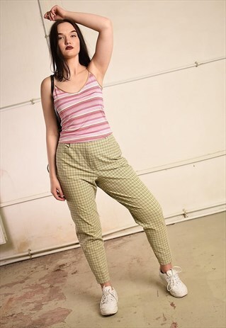 90'S RETRO CHECKED HIGH WAIST FESTIVAL TROUSERS