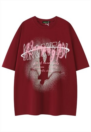 GRAFFITI T-SHIRT PAINT SPLATTER TEE RETRO SKATER TOP IN RED