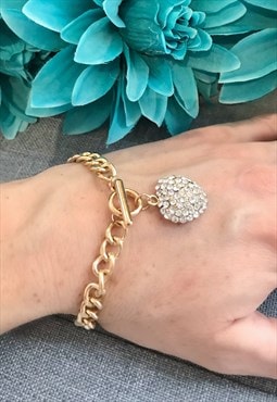 Gold Coloured Diamonte Heart Chain Bracelet