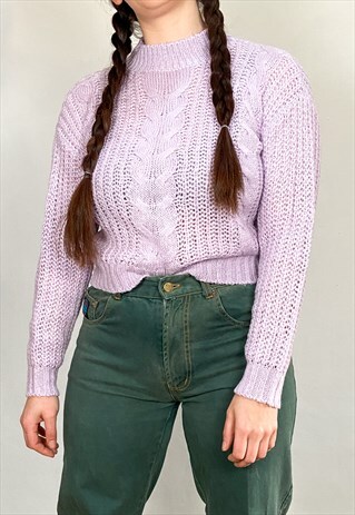 VINTAGE 90'S LILAC CABLE KNIT CROPPED JUMPER