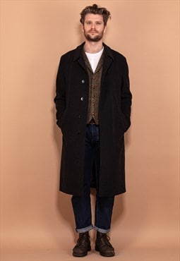 Vintage 90's Men Minimalist Wool Blend Coat in Grey