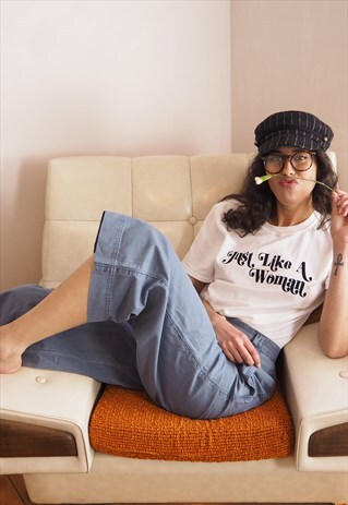 FANCLUB JUST LIKE A WOMAN RETRO SLOGAN OVERSIZED COTTON TEE