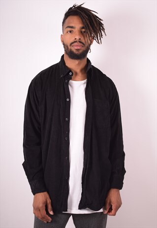 MENS VINTAGE CORDUROY SHIRT LARGE BLACK 90S
