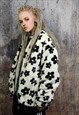 FLORAL FLEECE HOODED JACKET DETACHABLE DAISY FLOWER BOMBER