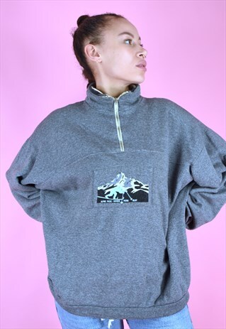 VINTAGE 90S HALF ZIP SWEATSHIRT JUMPER GREY SKI PATCH