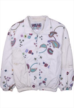 sportswear 90's Flower Full Zip Up Windbreaker Large White