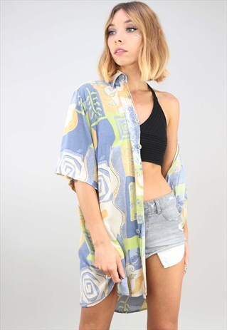 VINTAGE OVERSIZED SHORT SLEEVE PATTERNED SHIRT