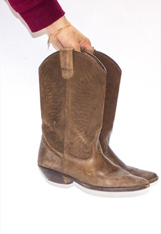 VINTAGE 70'S LEATHER WESTERN BOHO BOOTS
