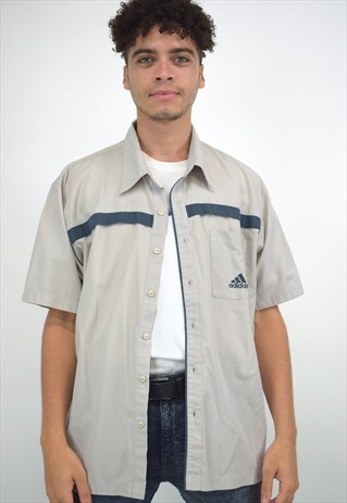 VINTAGE 90S ADIDAS BEIGE BLUE STRIPE SHIRT
