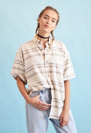 90'S RETRO STRIPED NEUTRAL OVERSIZED DADS SHIRT TOP