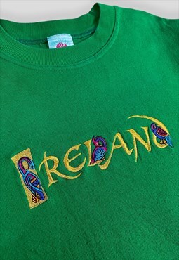 Vintage Green Ireland Embroidered Sweatshirt Spell Out Large