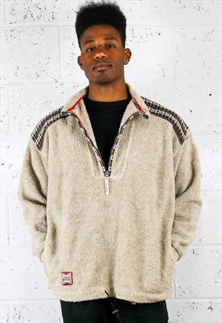 1/2 ZIP SHEARLING FLEECE WITH BROWN AZTEC SHOULDER PANELS