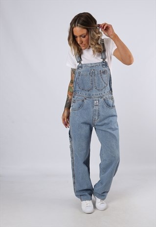DENIM DUNGAREES VINTAGE WIDE TAPERED LEG UK 10 (B3R)