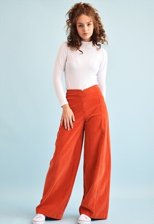 90'S RETRO HIGH WAIST CORDUROY PALAZZO TROUSERS